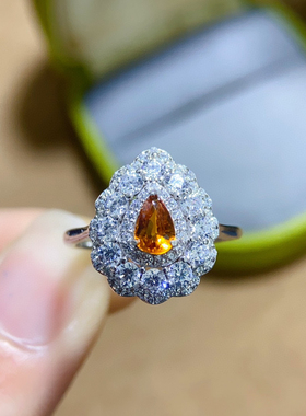 天然刻面芬达戒指，高净度火彩爆闪颜色浓4*6mms925纯银精工镶嵌