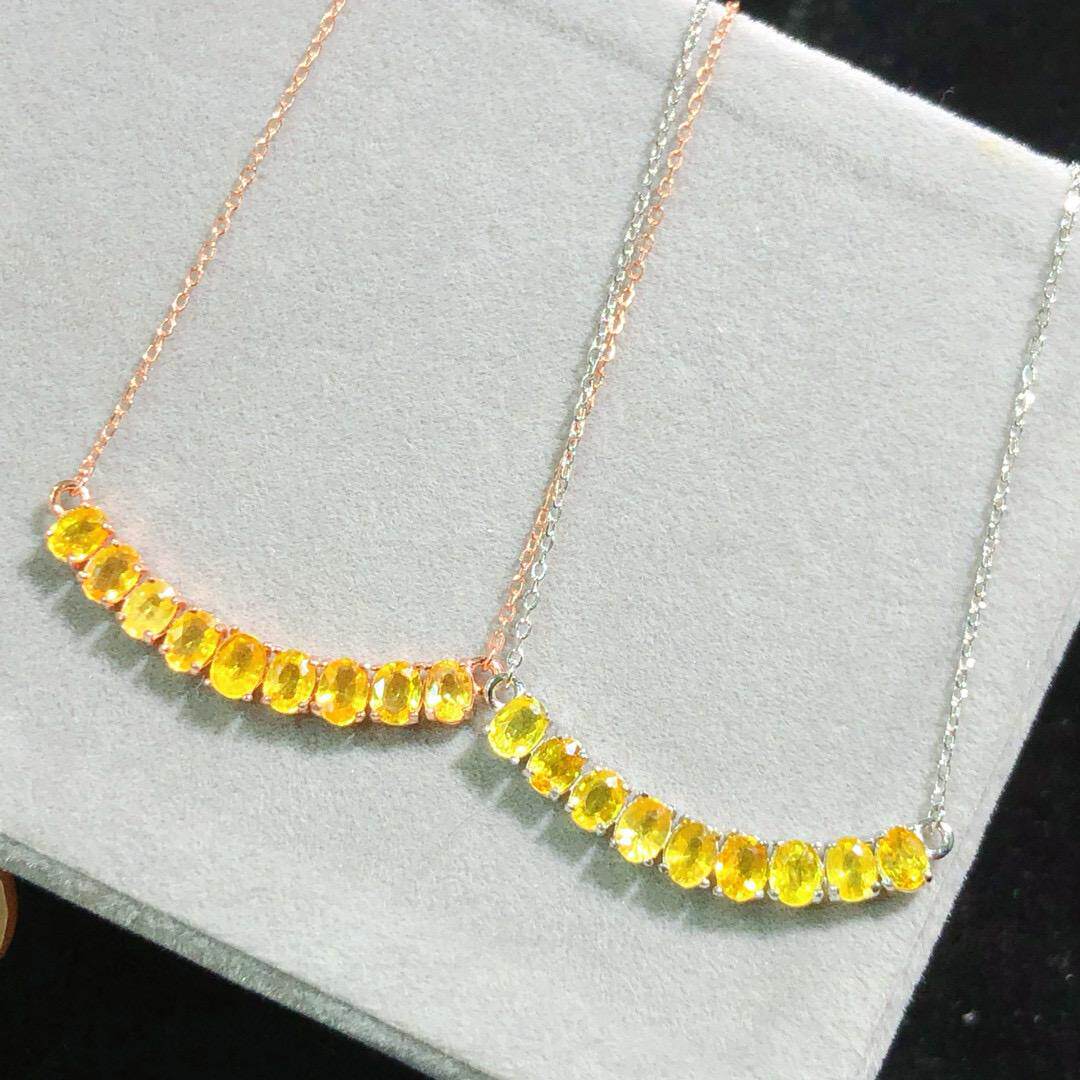 S925银镀小众设计感高级轻奢气质百搭项链女款锁骨链黄色蓝宝石