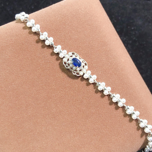 斯里兰卡蓝宝石珍珠手链 天然宝石 银镀18k金钻石镶嵌天然海水珠