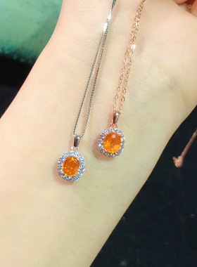 招财黄色天然芬达吊坠1克拉银镶宝石项链镀18K白金聚财吊坠