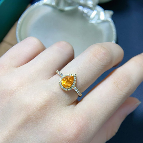 天然刻面芬达戒指高净度火彩爆闪颜色浓6*8mms925纯银精工镶嵌