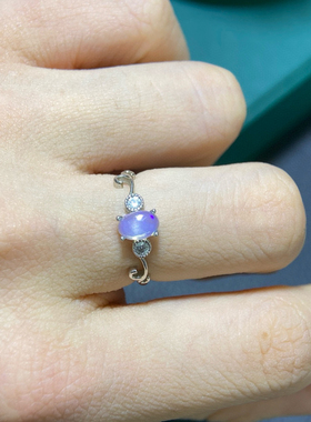 多彩夏日银镶天然欧泊戒指4*6mm时尚满火彩活口女戒