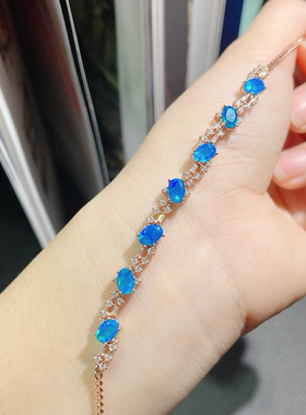 欧泊 澳洲欧泊原石手链 s925银镶嵌欧珀钻石 欧珀手链主石4*6mm