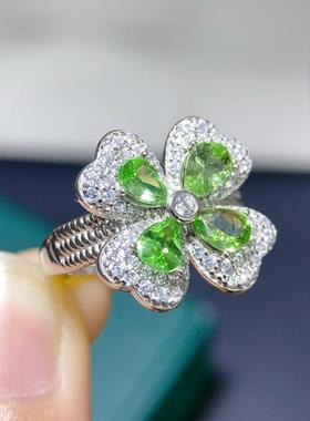 S925纯银戒指空托水滴4x5MM天然沙弗莱奶奶绿经典女厂家直销