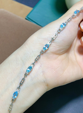 爆款天然磷灰石手链 主石4*6mm特惠 精工925银镀金镶嵌