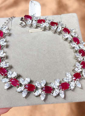 天然缅甸红宝石手链满圈单颗4*6mm超奢华设计款搭配时尚