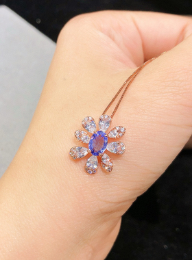 天然坦桑石紫色锆钻月亮s925纯银镀金项链锁骨链吊坠