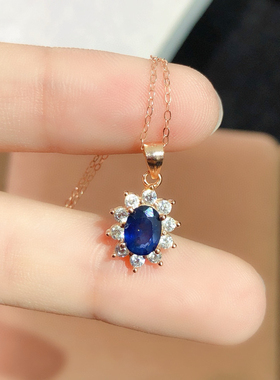 天然斯里兰卡蓝宝石吊坠，高净度满火彩5*7mm925银电镀白金