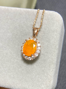 绚丽火欧泊吊坠晶体干净色彩明亮主石8*10mmS925银精工镶嵌