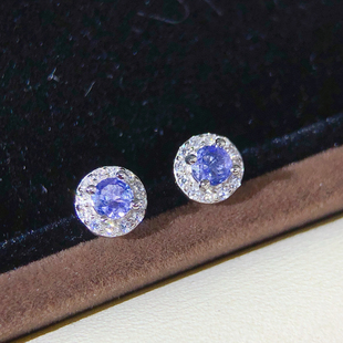 福利款！天然坦桑石耳钉 妖艳紫 全净体爆闪火彩，925银，主石3mm