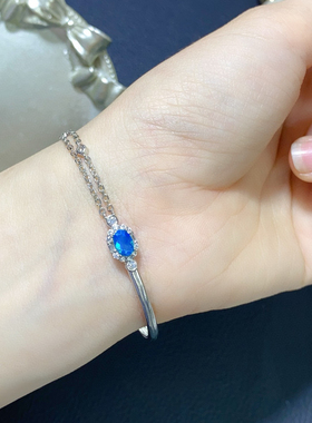 炫彩蓝欧泊手链绝美显白的火彩主石4*6mmS925银精工镶嵌