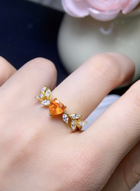 天然刻面芬达戒指高净度火彩爆闪主石6mms925纯银精工镶嵌