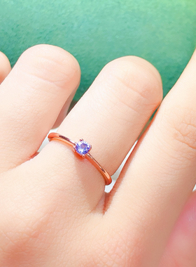 天然坦桑石戒指S925银饰品精致主石3mm轻奢气质ins韩款首饰
