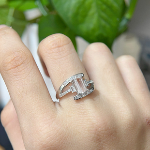 天然摩根石戒指镀18K白金镶嵌粉色宝石彩宝珠宝手饰女戒 礼物