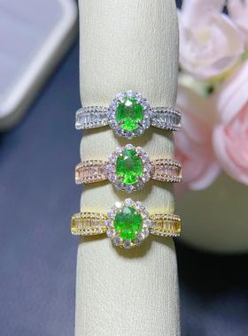 银镀工艺椭圆形6*5mm戒托花朵形清新DIY天然沙弗莱戒指女工厂直销