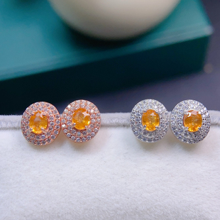 天然芬达石榴石耳钉S925银镀金精工镶嵌时尚百搭气质高级感