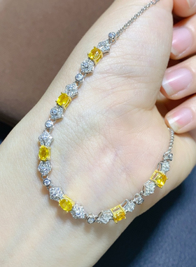 天然黄色蓝宝石手链 彩宝手链s925纯银镀轻奢精致手链女