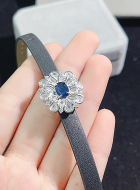 超美花朵蓝宝石手镯 富婆的快乐镀18K金 豪华雪花锆石手链手表带