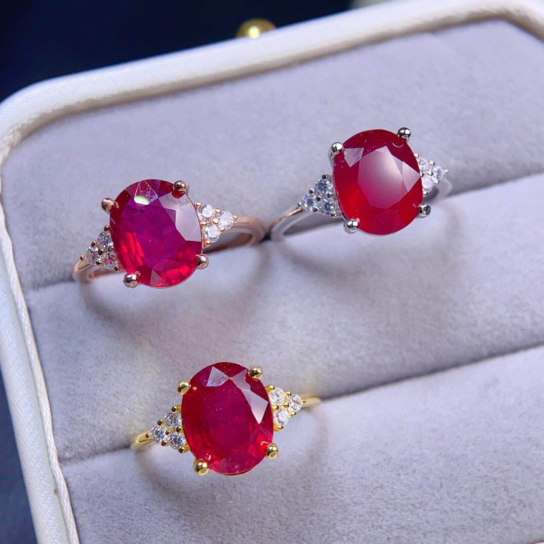 泰国宝石新烧红宝石戒指女S925银镀铂金小众设计感高级轻奢气质