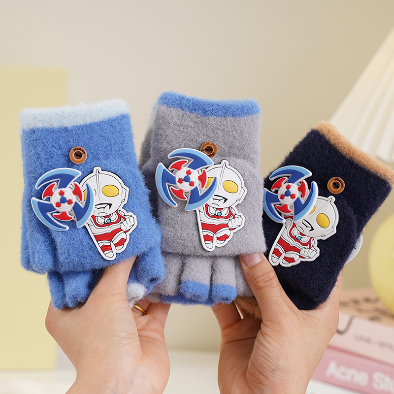 翻盖防寒保暖卡通半指儿童手套