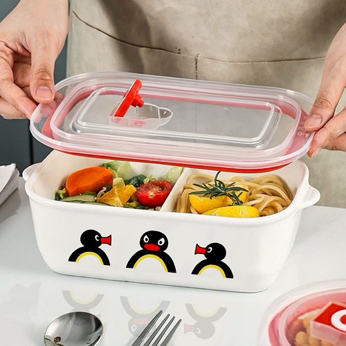 二次元可爱学生可加热饭盒pingu企鹅上班族陶瓷分便当盒带盖碗