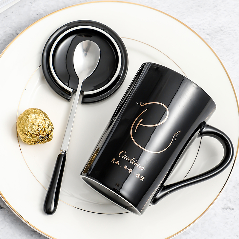 马克杯带盖勺十二生肖情侣水杯家用喝水杯子办公咖啡杯陶瓷杯创意