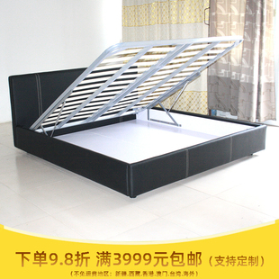 1500 简约皮床订制 双人床 黑色皮艺床 2000床垫加床 带床箱软床