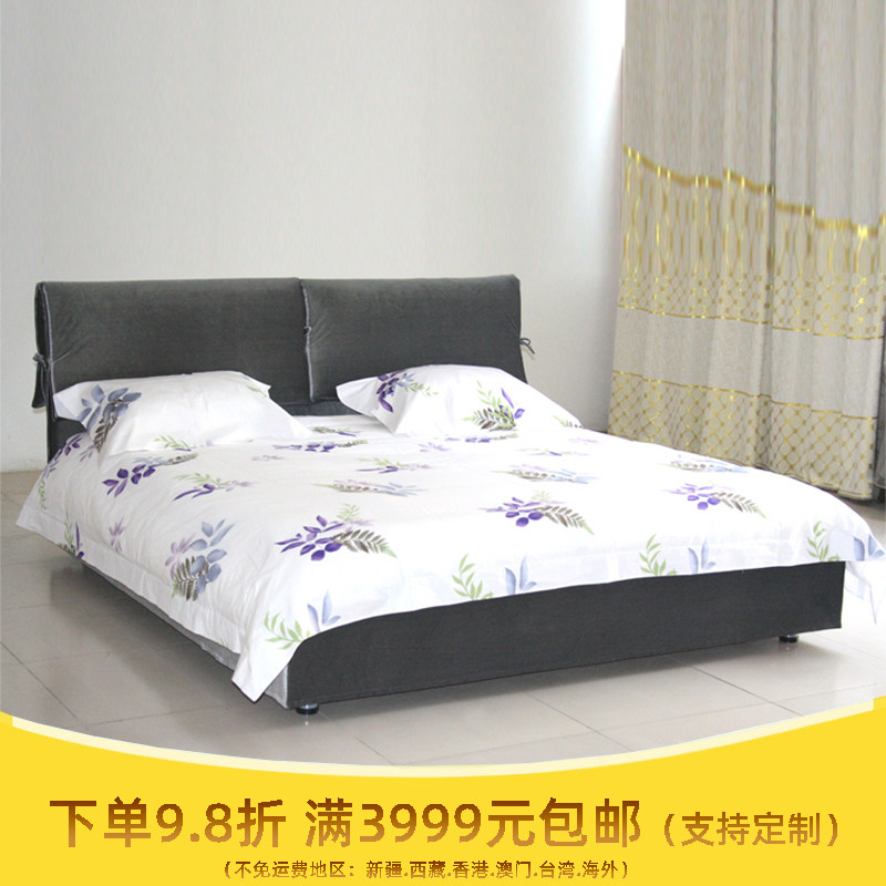 双人布艺床订制 1800*2000双人床 现代时尚软床 简约可拆洗床