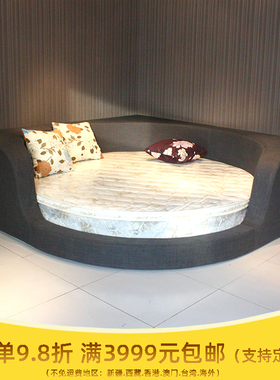 北京现代风格软床订制 棉麻灰色时尚布艺床 2米圆床多色可选