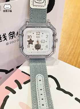zgo线条小猫联名牛仔蓝手表女款 女孩初高中学生电子表生日礼物