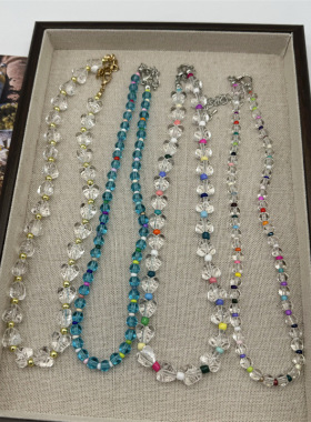韩国百搭串珠项链女高级设计感小众彩色米珠锁骨链夏季脖颈链配饰