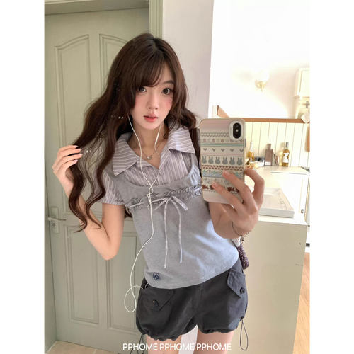 夏季学院风假两件蝴蝶结POLO衫