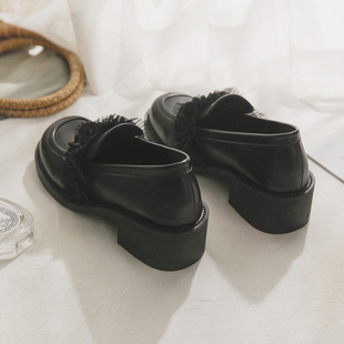 英伦风小皮鞋 新款 羊皮版 女2025春秋季 女 一脚蹬黑色乐福鞋 女单鞋
