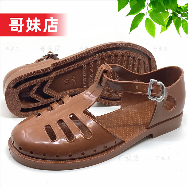 3547新款复古塑胶凉鞋透气老兵男士式洞洞耐磨解放包头猪笼鞋北京