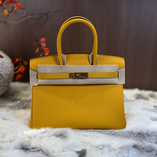 ZZYMODE 全手缝 D9 琥珀黄铂金女包 BK 30cm Togo皮 金扣PHW