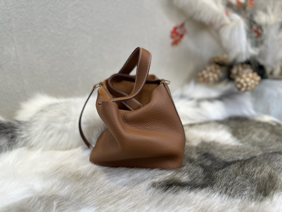 总监手缝 Picotin 菜篮子包 18cm CK37 金棕 Clemence 牛皮 银扣