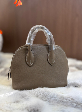 ZZYMODE 大象灰保龄球包包女斜挎真皮贝壳包高级感头层牛皮手提