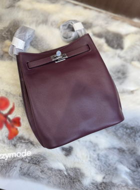 新款全手工手缝蜡线so凯莉迷你swift酒红单肩斜跨水桶女包