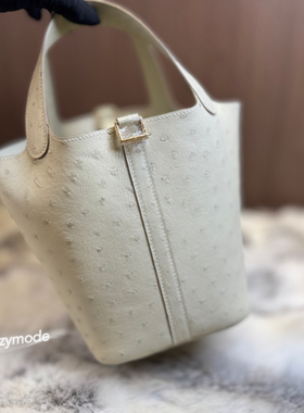 羊毛白 水桶包进口鸵鸟皮菜篮子18包手提包全手工蜡线缝