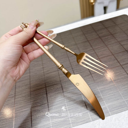 不锈钢玫瑰金色西餐牛排刀叉套装