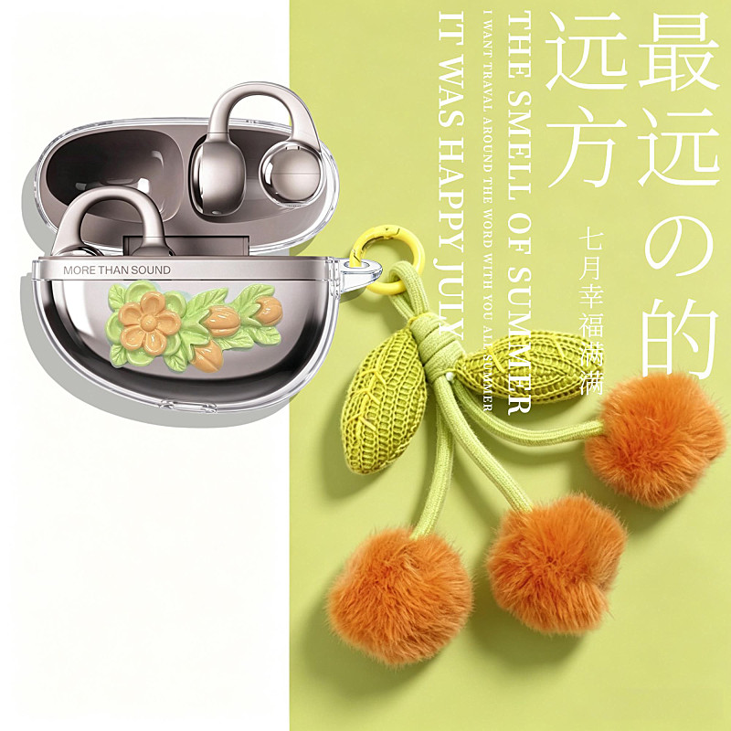 漫步者Auro Clip保护套适用漫步者花再Auro Clip耳夹式蓝牙耳机透明保护壳小清新樱桃女款防摔防刮透明软壳