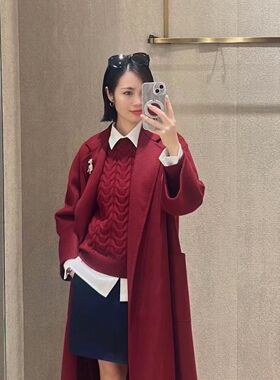 圣诞新年安哥拉红波多黎各红显白圆领麻花通勤老钱风宽松毛衣