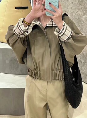 2025年新款老钱风美拉德风衣外套夹克纯棉宽松翻领蝙蝠袖显瘦外套