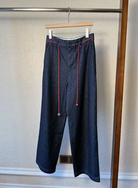 2025年M 家秋冬高定藏蓝色显高遮肉通勤老钱风牛仔阔腿裤