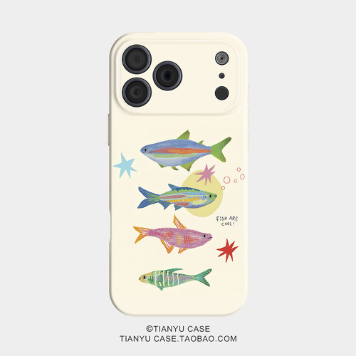 彩色鱼群 ins清新插画风适用苹果iphone17手机壳华为pura70小米15荣耀x50红米k80小众vivox200新款一加ACE5