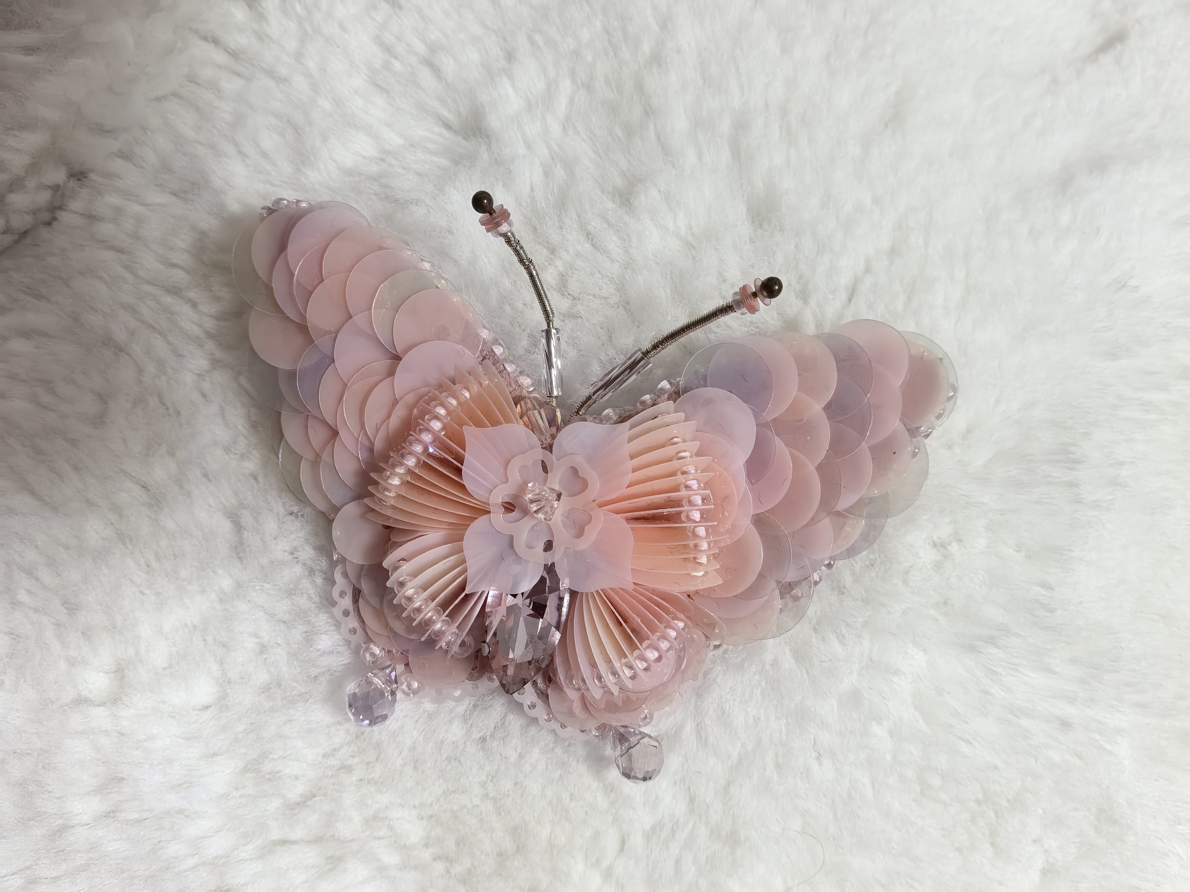 彩色法绣 珠绣蝴蝶彩色 纯手工编织DIY胸针饰品