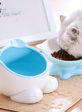 陶瓷猫碗预防黑下巴 vivipet宠物饭盆食盆猫粮碗斜口猫咪水碗猫碗