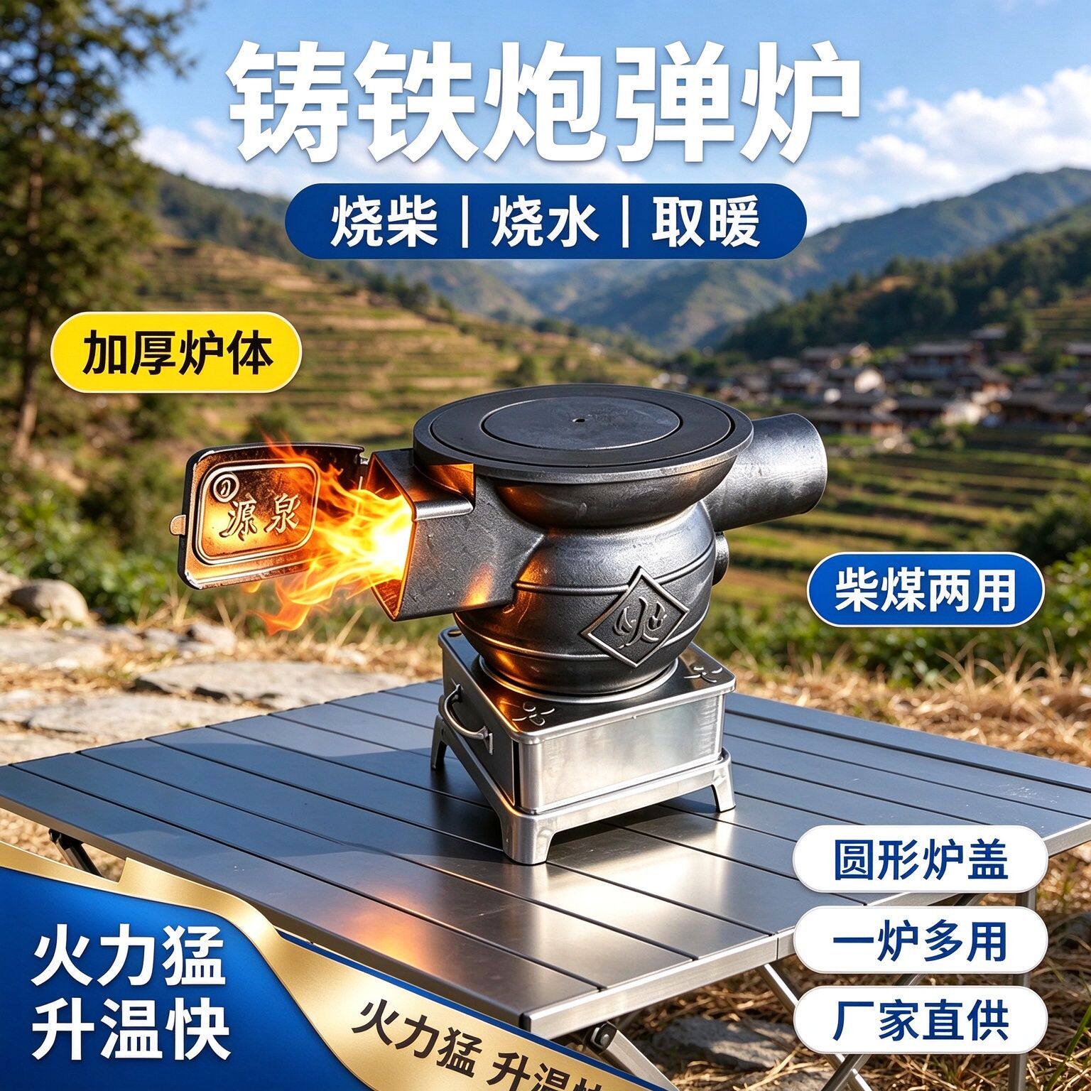 铸铁炮弹柴煤烤火炉室内外通用
