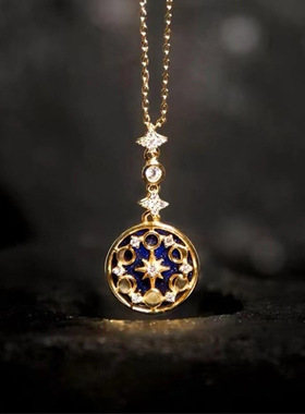 蓝沙石日月星辰精致锁骨链ins项链 个性轻奢高级感银气质女链