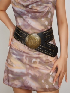 朋克风全孔皮带腰封 饰美式 复古西部牛仔风宽腰带女显瘦收腰时尚 装